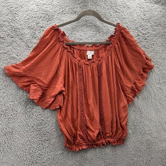Band of the Free Medium Blouse Rust Color Embroidered Accents Flowy Boho - Picture 2 of 9